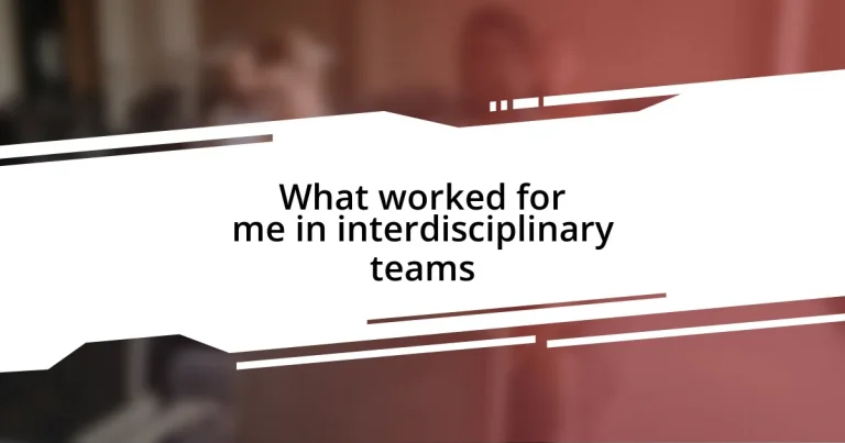 What worked for me in interdisciplinary teams