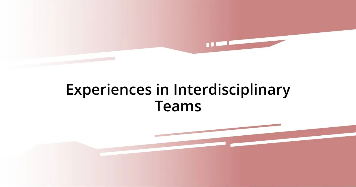 Experiences in Interdisciplinary Teams